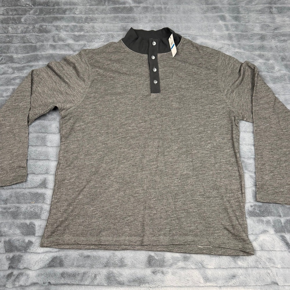 Van Heusen Mens XL Grey Heathered Mock Neck Long Sleeve Henley V121817001